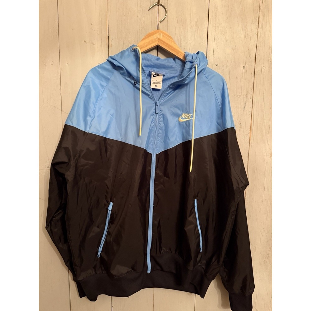 Nike NSW Windrunner Windbreaker Hoodie Jacket Black & University Blue‎ Lg